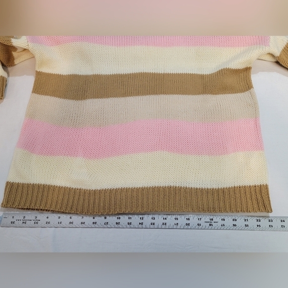 MUSTARD SEED Women's Size Small Oversized Drop Shoulder Striped V-neck Sweater - Picture 3 of 8